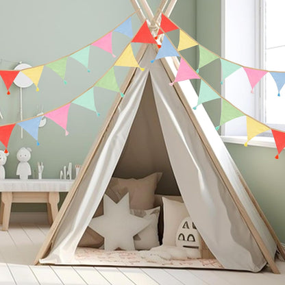 G2PLUS Cotton Fabric Bunting Banner, 9Ft Green Triangle Pennant Banner Flag, 12pcs Double-Sided Bunting Garland with Tassels for Birthday, Nursery, Baby Shower, Classroom Hanging Decor