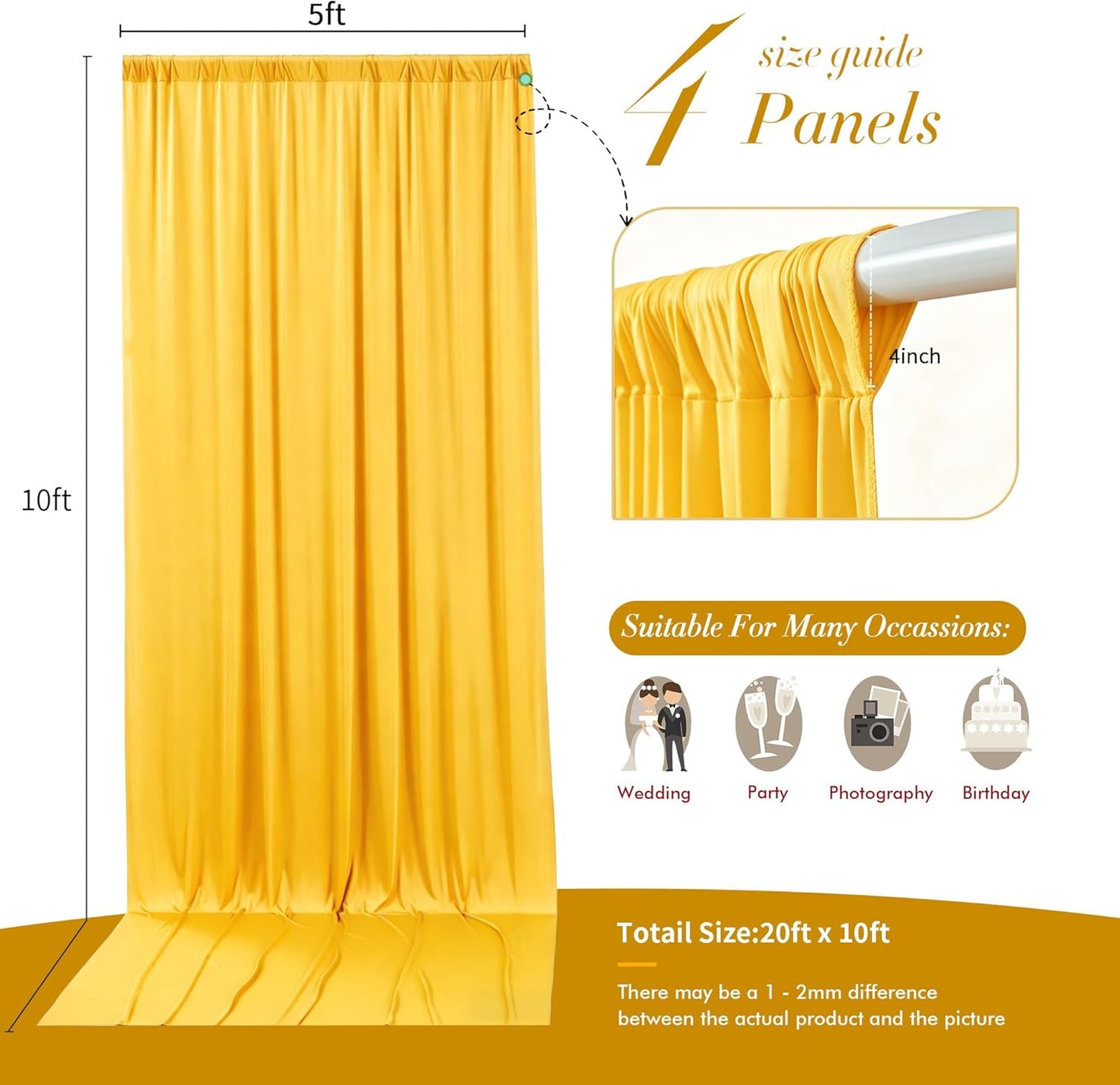 10 ft x 10 ft Wrinkle Free White Backdrop Curtains for Wedding Parties, Polyester Photography Backdrop Drapes for Birthday Parties Stage Backdrop Stand, 2 Panels 5x10FT Background Curtains