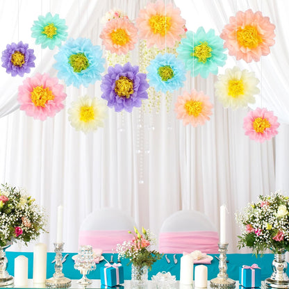 BestoFun 14 PCS Orange & Hot Pink Tissue Paper Flowers – Vibrant Party Decorations for Birthday, Baby Shower, Wedding, Fiesta, and Holiday Events