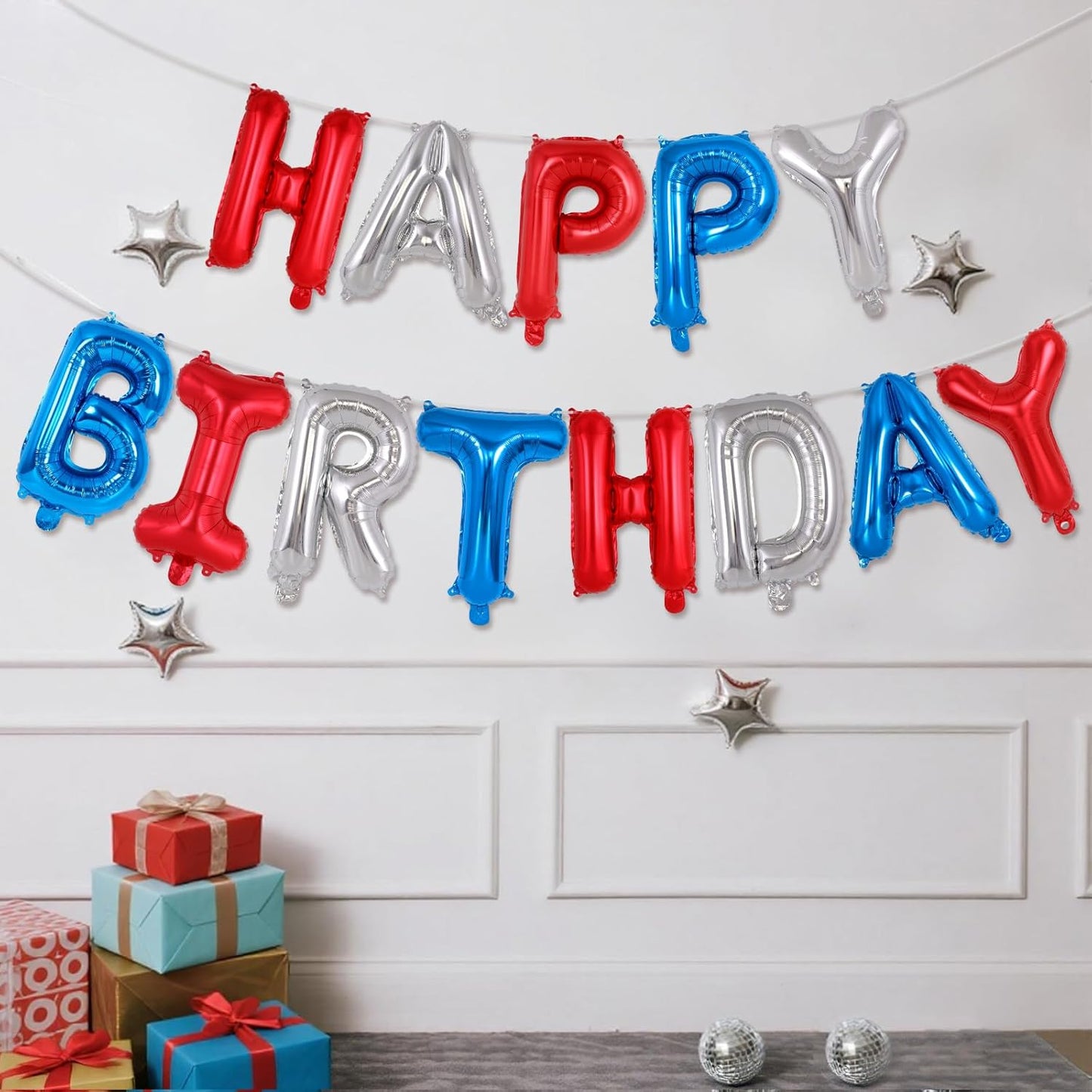 Happy Birthday Balloons Banner, Foil Balloon Personalized Name Letters Balloons Sign Birthday Party Decorations for Women Men Boys Girls Cream