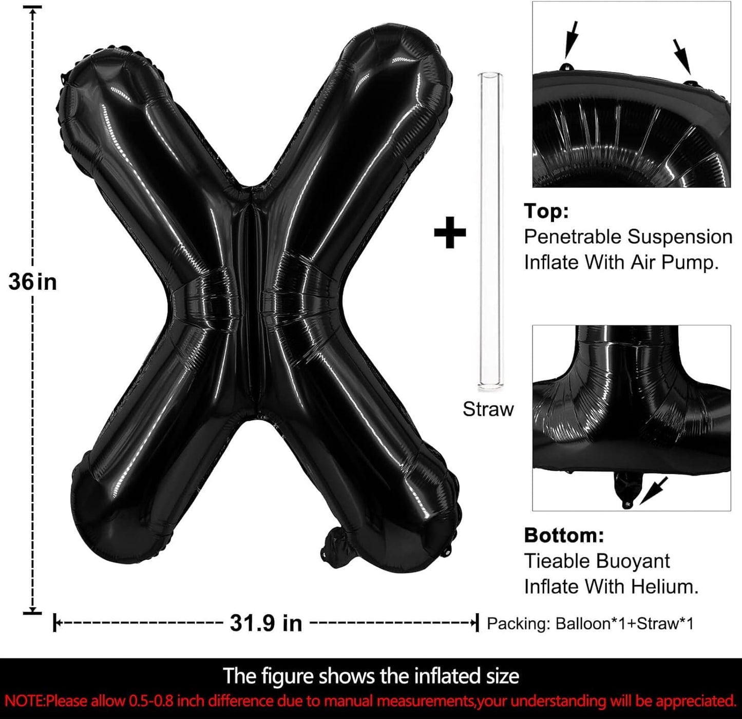 Lovoir 40 Inch Large Black Letter A Balloons Big Size Jumbo Mylar Foil Helium Balloon for Birthday Party Celebration Decorations Alphabet Black A