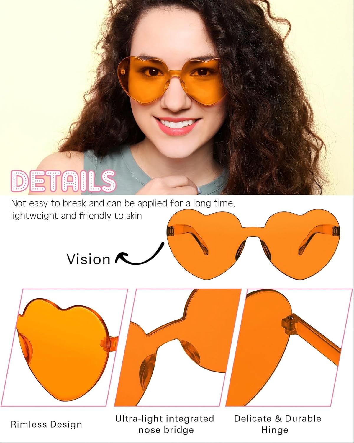 Frienda 20 Pairs Heart Shaped Sunglasses Rimless Candy Color Glasses for Women Men Party Favor