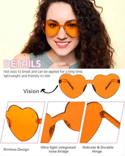 Frienda 20 Pairs Heart Shaped Sunglasses Rimless Candy Color Glasses for Women Men Party Favor