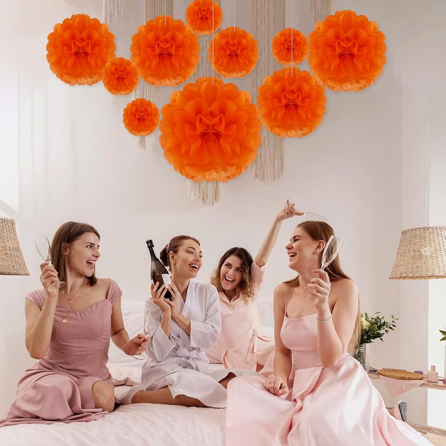 Tissue Paper Pom Poms, Pink Tissue Paper Flowers, Hanging Flower Balls for Weddings Fiesta Parties Birthday Baby Showers Classroom Bridal Shower Decoration (18Piece Set-6/10/12/14Inch)