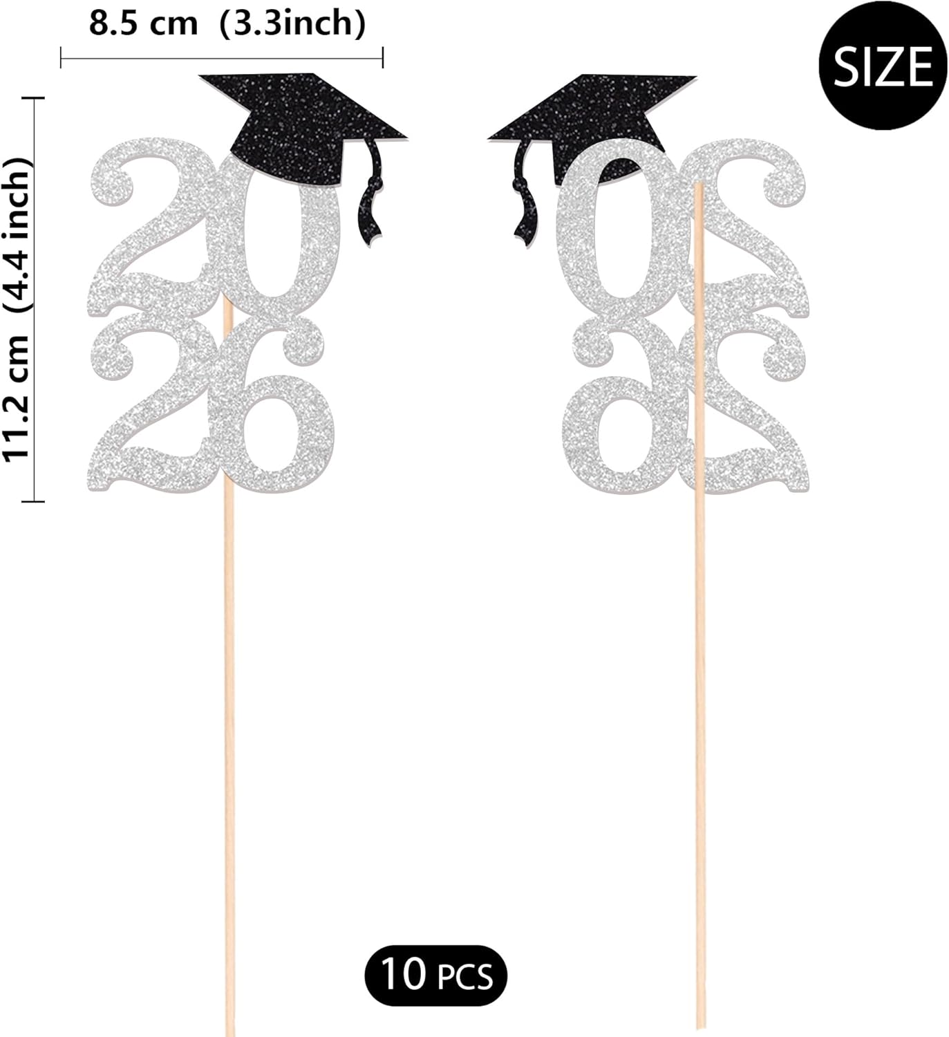 Class of 2026 Graduation Centerpieces, 10 Pcs Gold Glitter 2026 Centerpieces with Graduation Cap, Congrats Grad Party Decorations for Cake, Dessert & Centerpieces