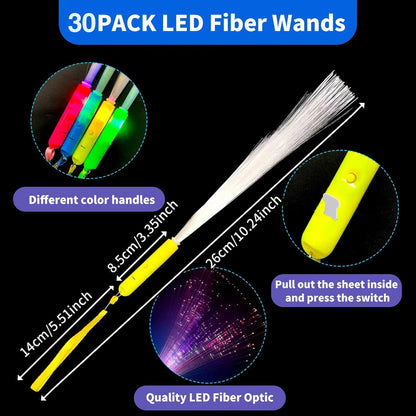 30 Pack Blue Fiber Optic Wands Glow Fiber Wands Bulk LED Light Up Wands with 3 Flashing Modes LED Flashing Sticks for July 4th Halloween Christmas Wedding Birthday Carnival Bachelor Party