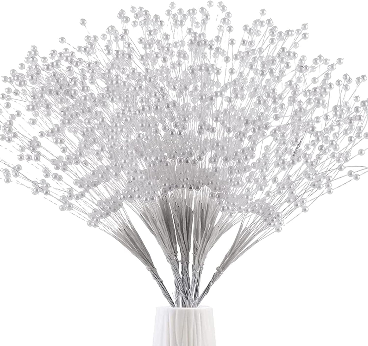 50pcs 4mm Pearls String Beaded Bouquet Spray Sticks for Bridal Beaded Wedding Party Table Decorations Mother's Day Decor (Gold)