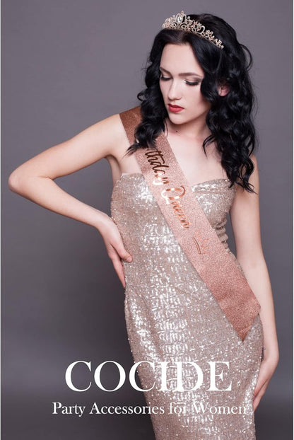 COCIDE Birthday Queen Sash & Rhinestone Tiara Set Gold Happy Birthday Crowns for Women Party Decoration Kit Rhinestone Headband for Women Glitter Crystal Hair Accessories for Cake Topper
