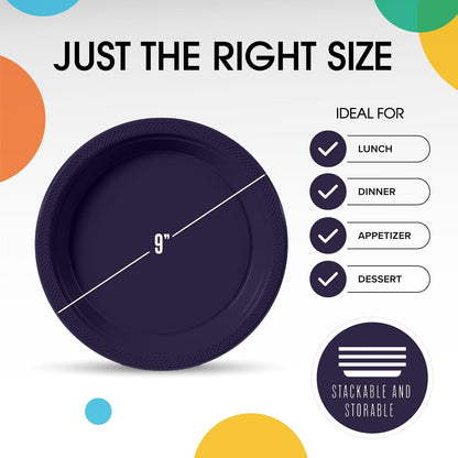 Party Solids Black Plastic Plates For Party 10" Black Disposable Plates For Party Supplies 100 Pcs Plastic Dinnerware Sets Heavy Duty 350 GSM Disposable Dinnerware Set