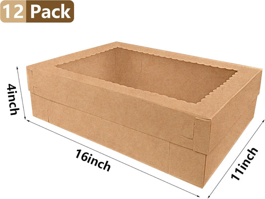 MUMULULU 12 PCS 14x10x4 Inch Cake Boxes with Window White Bakery Boxes Large Treat Box for Donuts Cookies Dessert Cupcakes Pastry Baking Pie Packaging for Birthday Wedding Easter