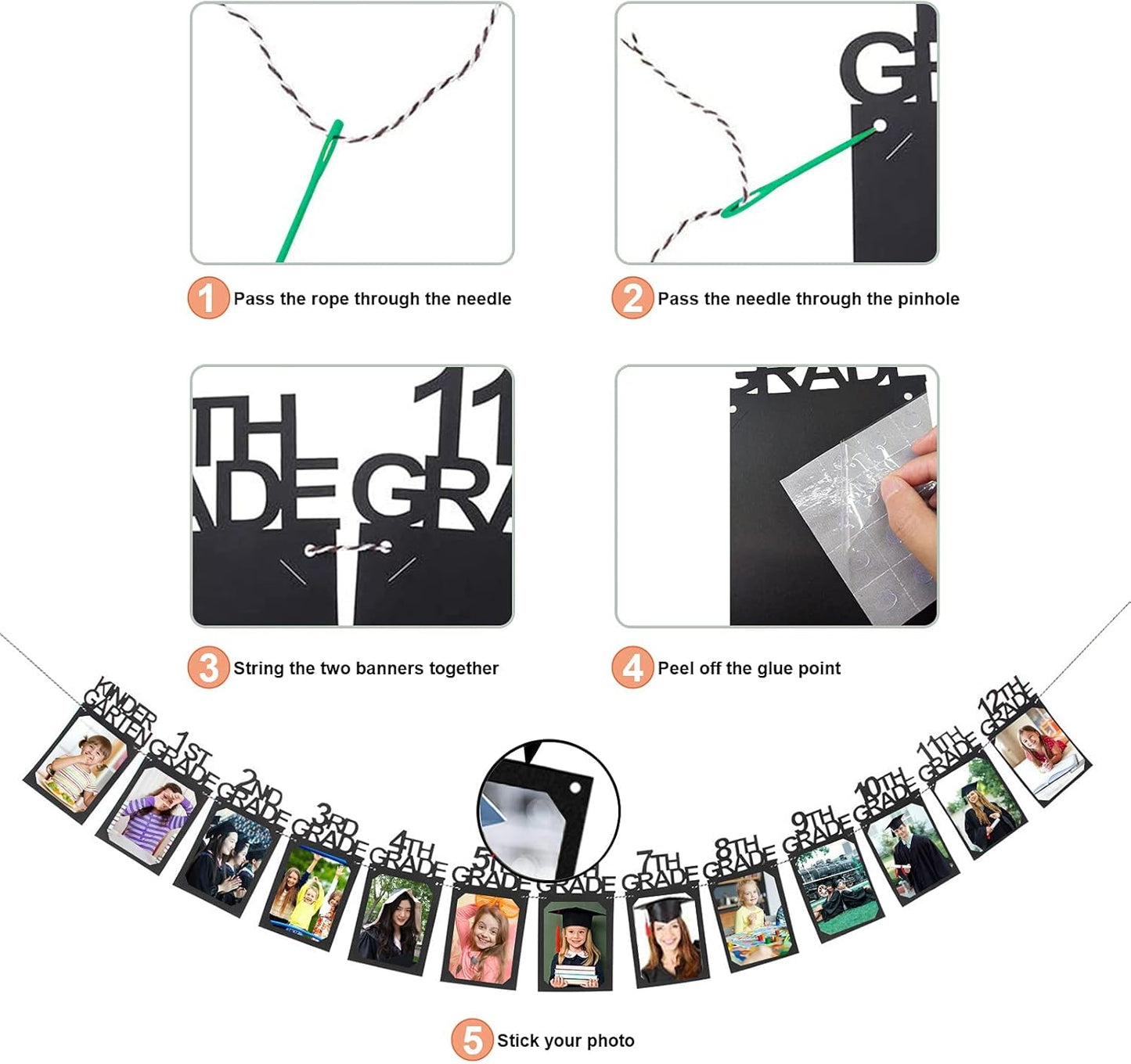 Graduation Photo Banner for Party Decoration, Including Kindergarten to 12th Grade Picture Banner Middle High School College Graduation Party Supplies