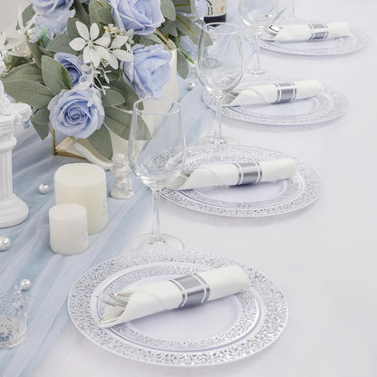 Supernal 180Pcs Silver Plastic Silverware Set, Elegant Hammered Design Heavy Duty Disposable Cutlery, Includes 60 Forks, 60 Knives, 60 Spoons,Silver Plastic Utensils for Wedding, Parties,Events