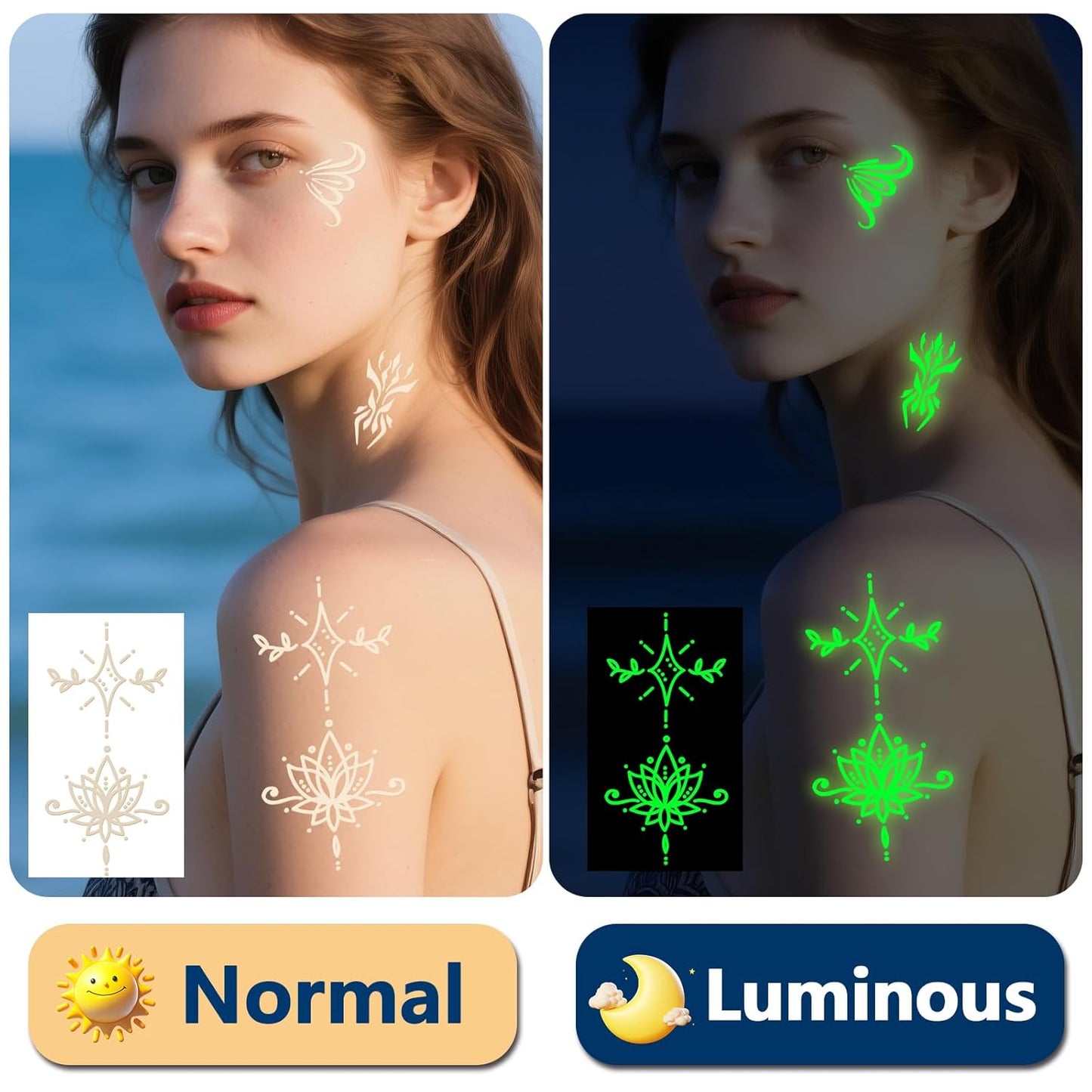 252+ PCS Glow Unicorn Princess Temporary Tattoo for Kids, 36 Sheets Rainbow Castle Candy Star Prince Fake Tattoos Sticker for Girls Boys, Luminous Birthday Magic Fairy Theme Party Favors Decoration