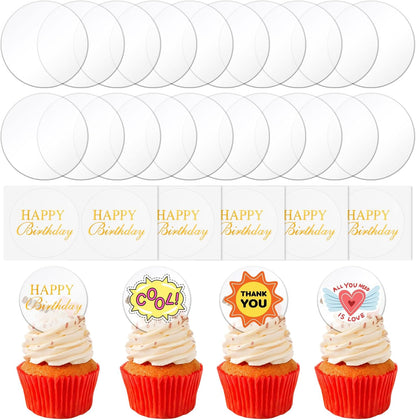 20pcs Gold Mirror Acrylic Happy Birthday Cupcake Toppers Round Engraved Cake Picks Happy Birthday Cake Toppers for DIY Birthday Gift Flower Bouquet Pastries Desserts Decor