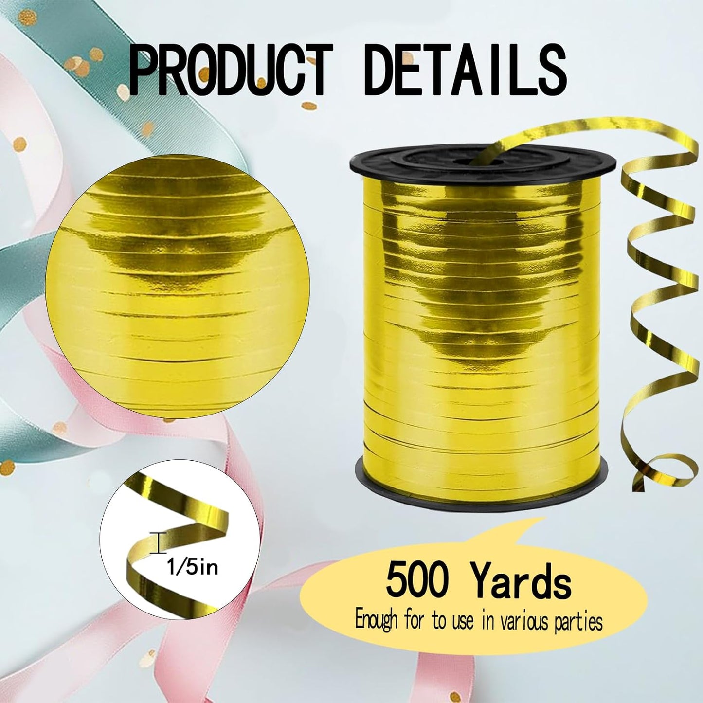 500 Yards Curling Ribbon,1/5 Inch Shiny Black Ribbon,Balloon String, Party Decoration,Ribbons for Florist Flower Bows for Graduation Supplies