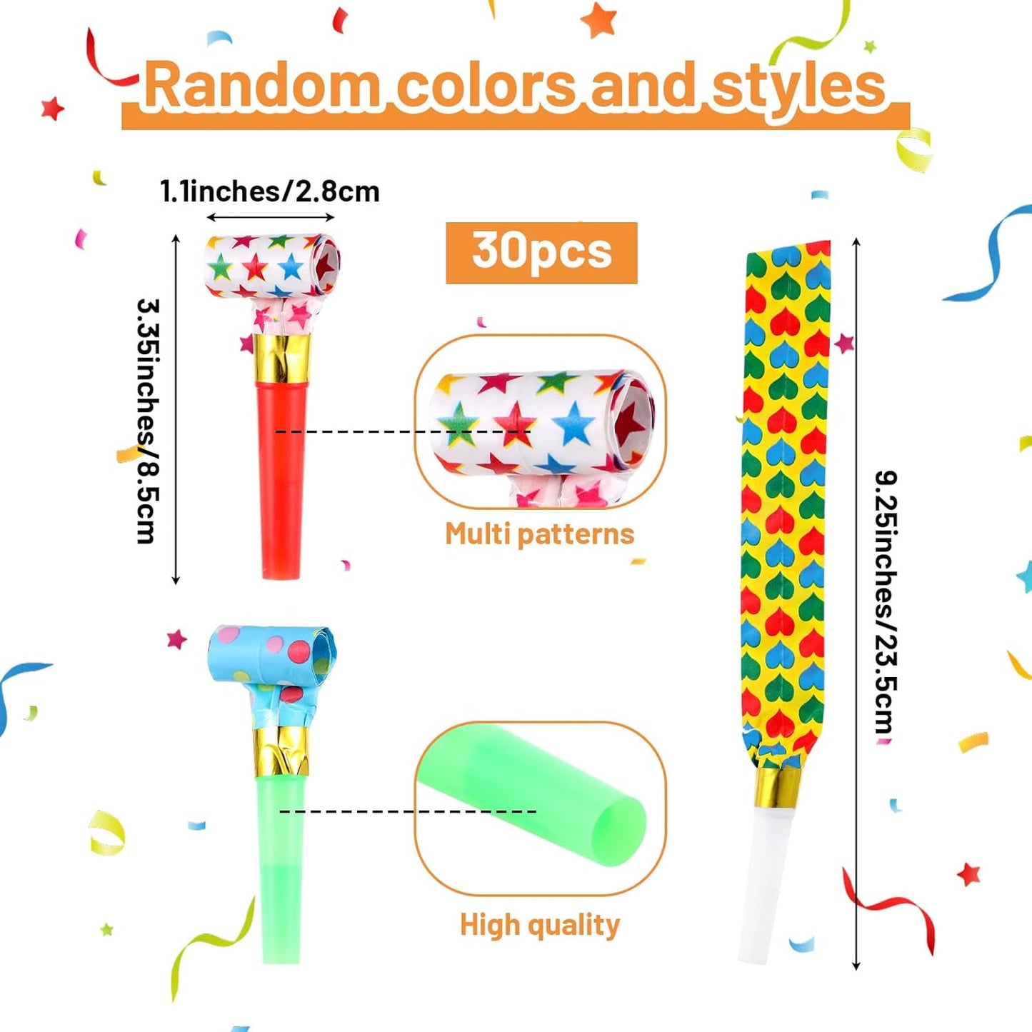 30 PCS Party Blowouts Squawkers Noisemakers Colorful Party Blowers Birthday Blow Horns New Years Whistles for Family Gatherings Squawker