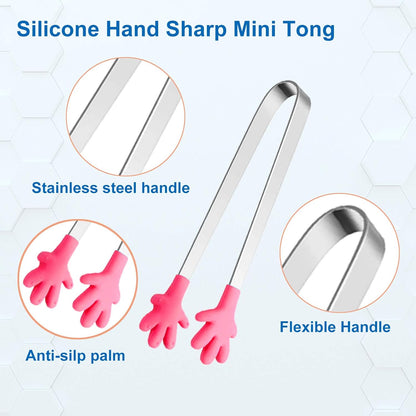 6PCS Mini Tong, Hand Shape Silicone Food Tongs, 5Inch Kid Tongs for Sugar Cubes, Serving Food, Colorful Kitchen Tongs Perfect for Kids by Hovesty