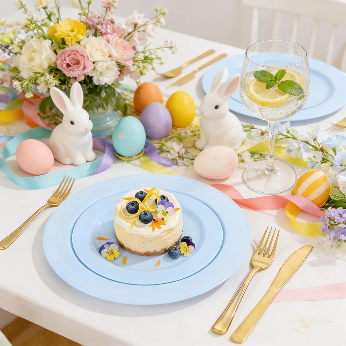FLOWERCAT 60PCS White Plastic Plates - Heavy Duty White Disposable Plates for Mother's Day/Birthday Party/Wedding -serve for 30 guests Include 30PCS 10.25" & 30PCS 7.5" Plates for Party