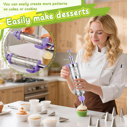 NOVANO Dessert Decorating Syringe Set, Frosting Piping Kit Stainless Steels Cake Decorating Kit with 54 Piping Tips & 9 silicone cupcakes, Cupcake Decorating Kit Piping Bags and Tips Set