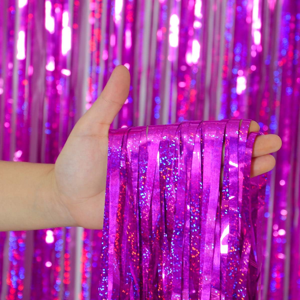 Happy Mothers Day Decorations Melsan 3 Pack 3.2 x 8.2 ft Pinkish Purple Tinsel Fringe Curtain Backdrop, Sparkling Metallic Party Decorations for Girls Birthday, Bachelorette, Wedding, Photo Booth