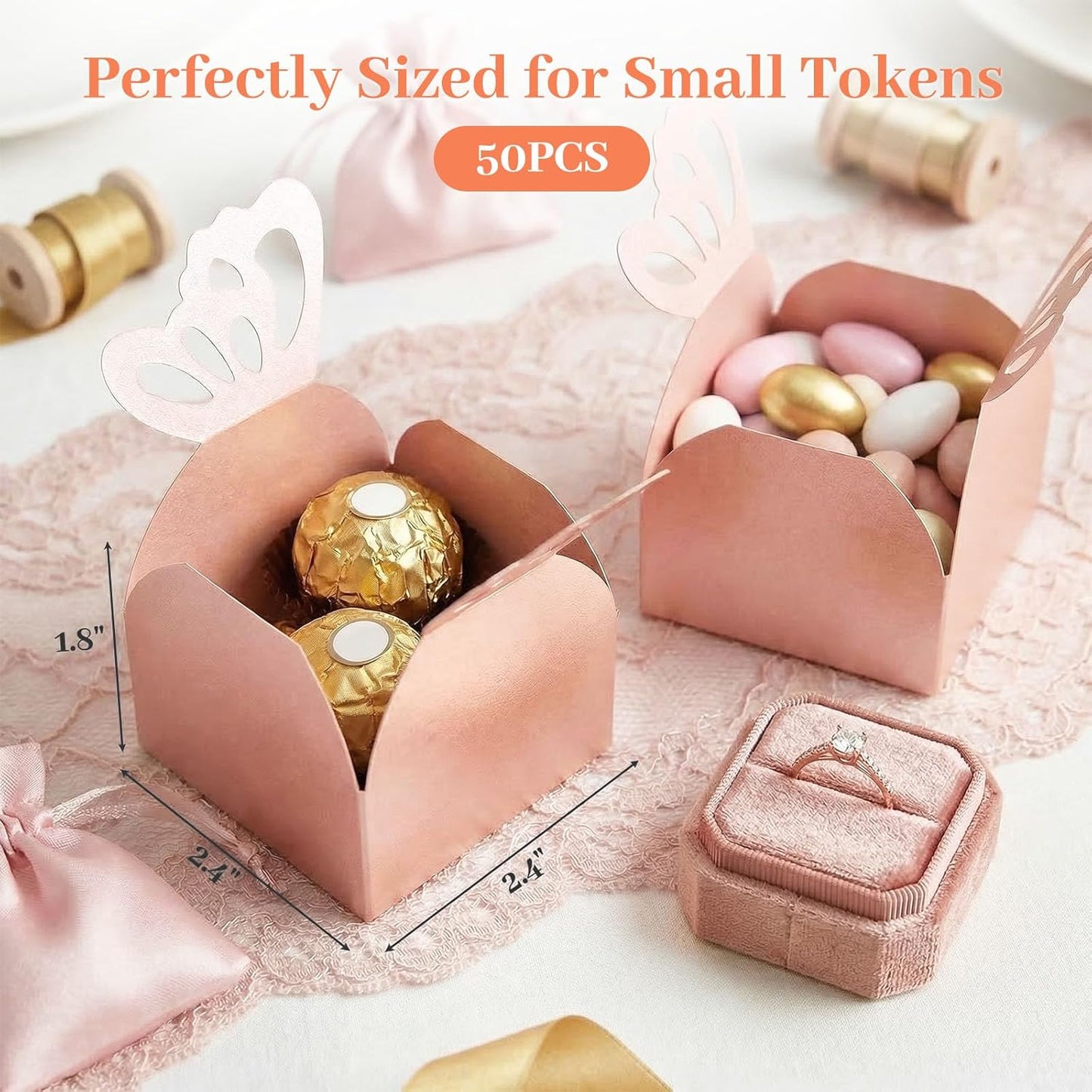 VGOODALL 50PCS Party Favor Boxes, 2.4" x 2.4" x 1.8" 3D Butterfly Candy Boxes White Baby Shower Favors for Wedding Birthday Party Gift