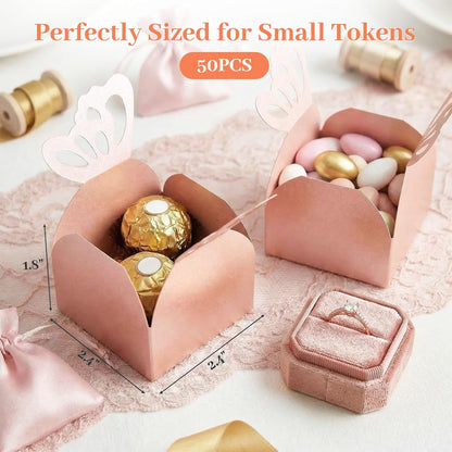 VGOODALL 50PCS Party Favor Boxes, 2.4" x 2.4" x 1.8" 3D Butterfly Candy Boxes White Baby Shower Favors for Wedding Birthday Party Gift