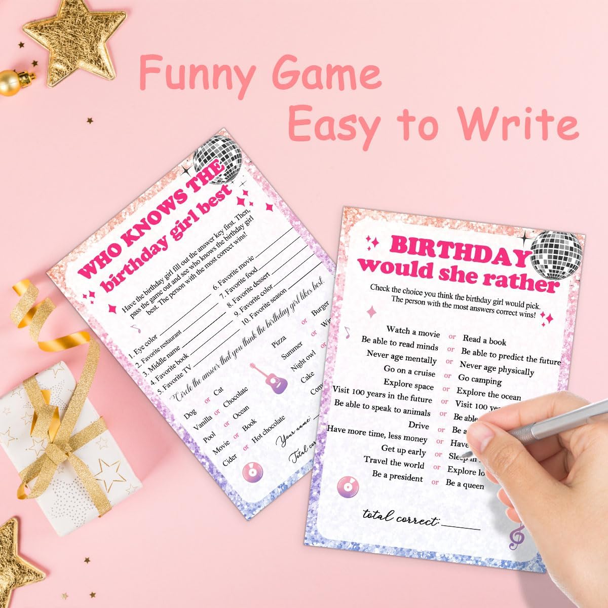 Birthday Party Cards for Girl, Birthday Games Card, Would She Rather Game Cards Set, Birthday Supplies Activity Decorations for Adult Girl, Set of 30 Game Cads