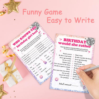 Birthday Party Cards for Girl, Birthday Games Card, Would She Rather Game Cards Set, Birthday Supplies Activity Decorations for Adult Girl, Set of 30 Game Cads