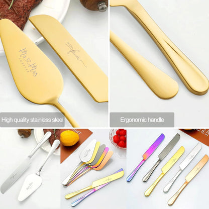 4 Pieces Wedding Cake Knife and Server Set, Stainless Steel Mr and Mrs Cake Cutter and Forks for Wedding, Birthday, Bridal Shower Gifts for Couples (Rose Gold)