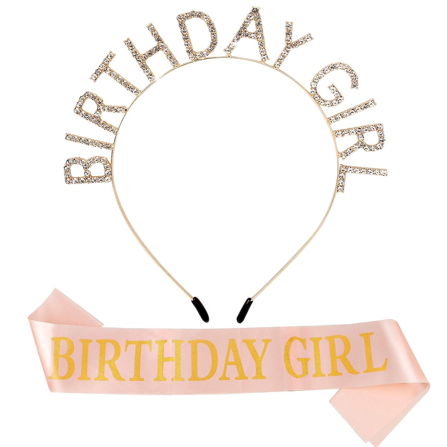 AOPRIE Birthday Girl Crown for Women with Sash Rose Gold Tiara for Women Headband Princess Crown Rhinestone Happy Birthday Accessories