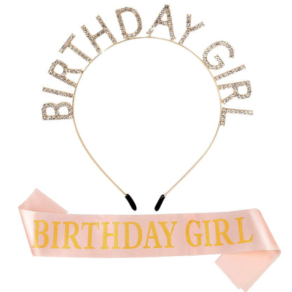 AOPRIE Birthday Girl Crown for Women with Sash Rose Gold Tiara for Women Headband Princess Crown Rhinestone Happy Birthday Accessories