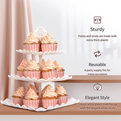 NWK 5 Piece Cake Stand Set with 2 x Large 3-Tier Cupcake Stands, 3 x Appetizer Trays, for Wedding Birthday Baby Shower Tea Party Decorations (White)