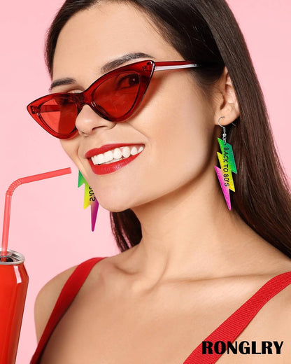 80s 90s Earrings for Women Colorful Lightning Acrylic Drop Earrings Neon Earrings Bulk for 80's 90's Outfit Glow Party Halloween 80s Accessories Jewelry