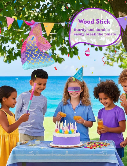 Unicorn Piñata for Birthday Party Girl, Princess Party Piñata with Wood Stick, Blindfold & Confetti, Rainbow Unicorn Birthday Decoration (15.6"x12.6"x3.1")