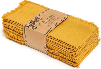 ACCENTHOME Natural Cotton Linen Napkin Set of 12 18x18 inch Dinner Napkins - Washable Soft Premium Hotel Quality Reusable Hemmed Edges Napkins Perfect Table Linens for Family Dinners, Weddings