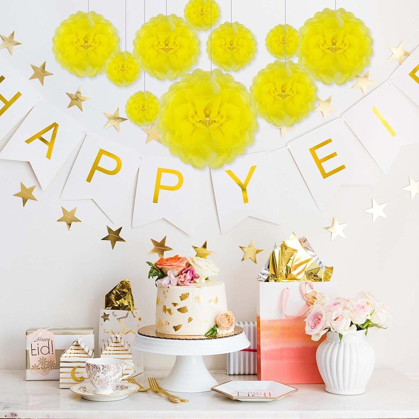 Tissue Paper Pom Poms, Pink Tissue Paper Flowers, Hanging Flower Balls for Weddings Fiesta Parties Birthday Baby Showers Classroom Bridal Shower Decoration (18Piece Set-6/10/12/14Inch)