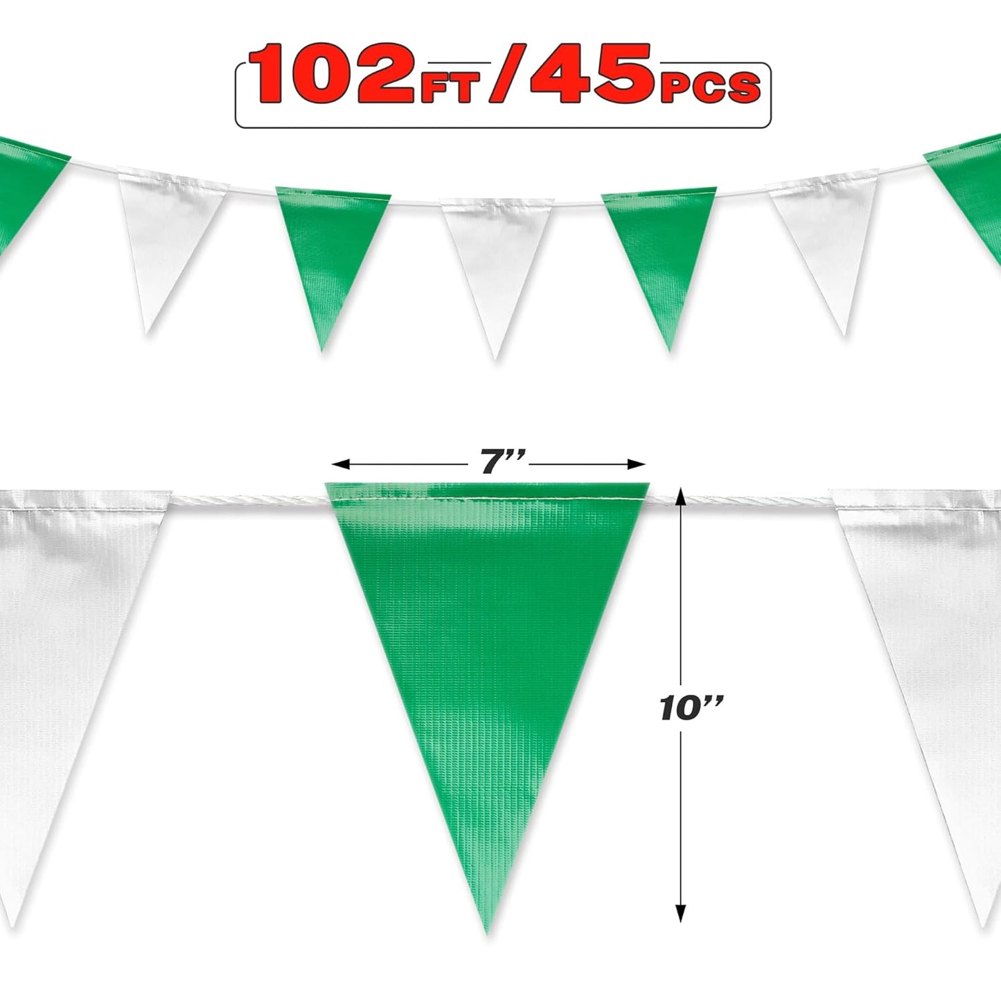 Black & White Pennant Banner Flags | Heavy-Duty Outdoor | OSHA 500lb Rated | Strand Fade Resistant 【102FT】