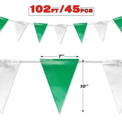 Black & White Pennant Banner Flags | Heavy-Duty Outdoor | OSHA 500lb Rated | Strand Fade Resistant 【102FT】
