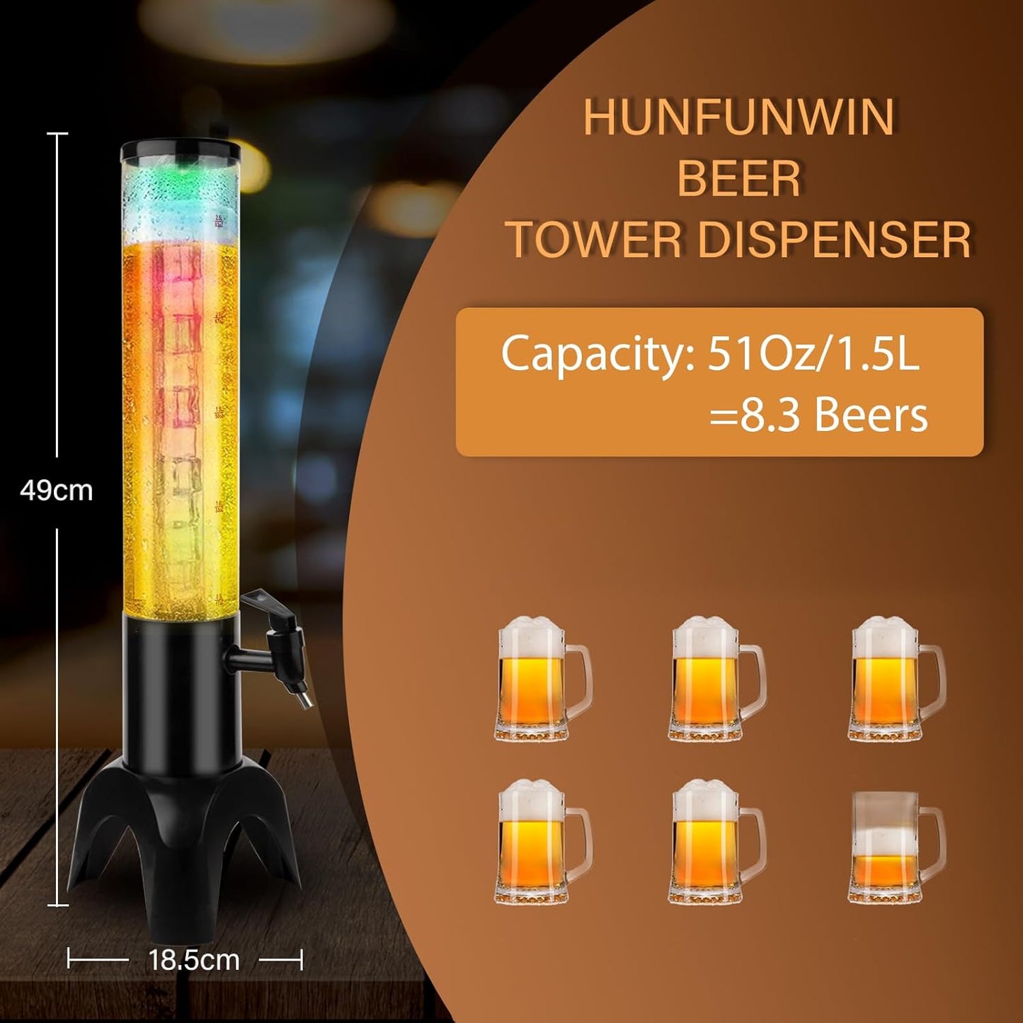 2pcs Beer Giraffe Dispenser, 100oz/3.2 qt Mimosa Tower Dispenser with Ice Tube and LED Light, 3L Tabletop Drink Tower Dispensers for Beer, Margarita, Liquor, Beverage