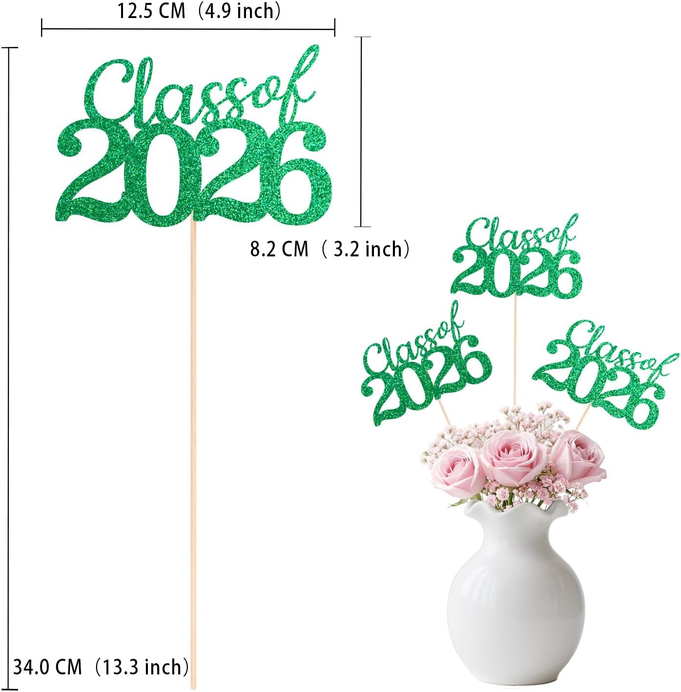 Gold Class of 2026 Double-sided Graduation Table Centerpieces, 12 Pcs Grad Party Decorations with Sticks, Graduation 2026 Party Supplies for Table Decor
