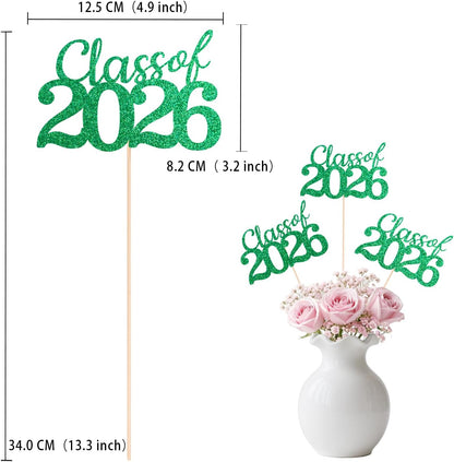 Gold Class of 2026 Double-sided Graduation Table Centerpieces, 12 Pcs Grad Party Decorations with Sticks, Graduation 2026 Party Supplies for Table Decor