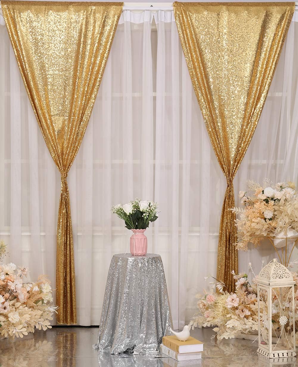 Poise3EHome Black Sequin Backdrop Curtains, 2 Panels 2FTx8FT Glitter Photo Booth Backdrop for Halloween Birthday Bachelorette Wednesday Twilight Party Decorations