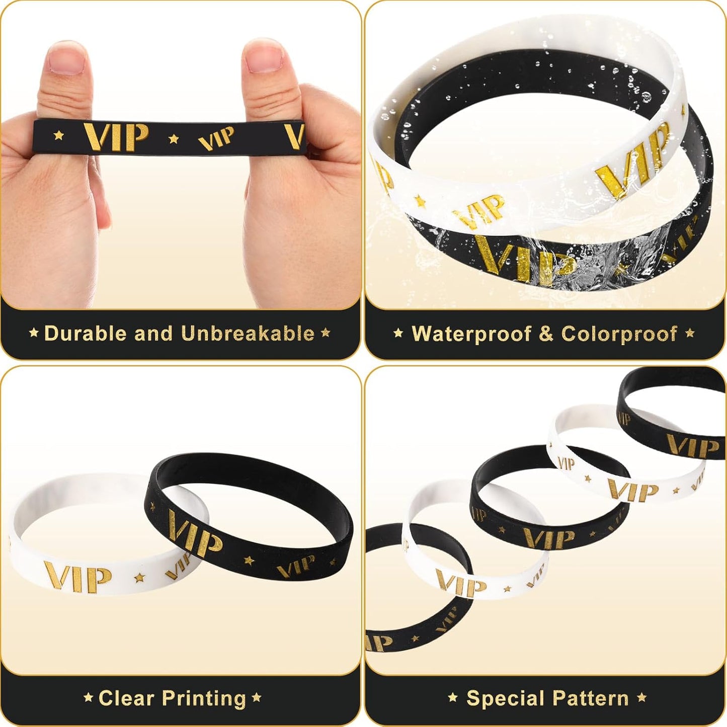 Bucherry 80 Pcs Silicone VIP Wristbands for Events Custom VIP Bracelets Gold Wristbands Rubber Bracelets for Party Club Bar Men Women Festivals Wedding Concert Fair Amusement Office(Black)