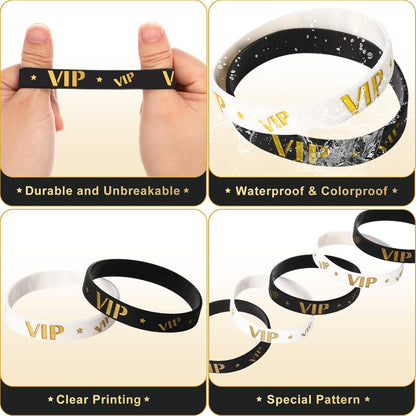 Bucherry 80 Pcs Silicone VIP Wristbands for Events Custom VIP Bracelets Gold Wristbands Rubber Bracelets for Party Club Bar Men Women Festivals Wedding Concert Fair Amusement Office(Black)