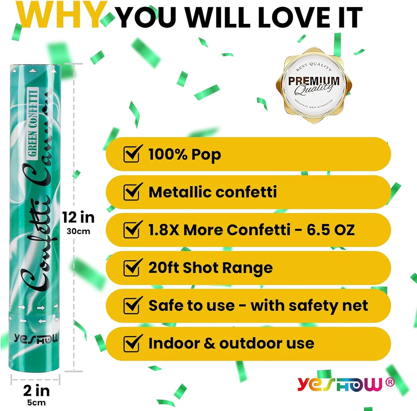 Confetti Cannon Party Poppers Gold,(6 pack) YESHOW Confetti Shooters Blaster for Birthday Graduation Wedding Christmas New Year’s Eve and Valentine's Day Any Celebrations