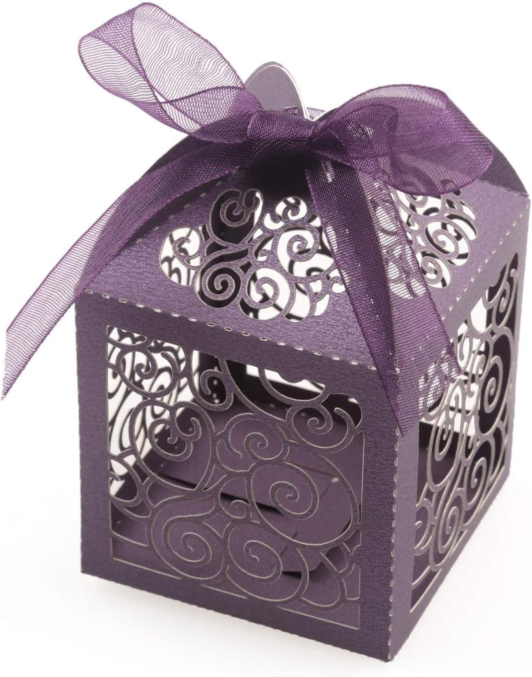 KPOSIYA 100 Pack Wedding Favor Boxes Laser Cut Boxes Party Favor Box Small Gift Boxes Lace Candy Boxes for Wedding Bridal Shower Baby Shower Birthday Party Anniverary with Ribbons (Pink, 100)