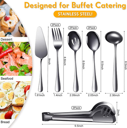 Patelai Serving Utensils Set Include Stainless Steel Large Spoons Slotted Spoons Forks Tongs Soup Ladle and Pie Server for Parties Buffet Catering, Dishwasher Safe(Silver,10 Pieces)