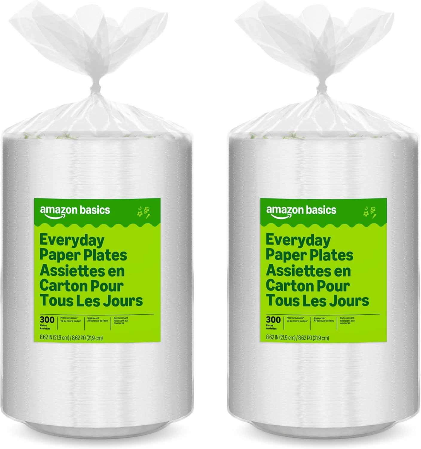 Amazon Basics Everyday Disposable Paper Plates, 8.62 Inch, Microwave-Safe, Cut Resistant, Soak-Proof, 100 Count, Packaging May Vary