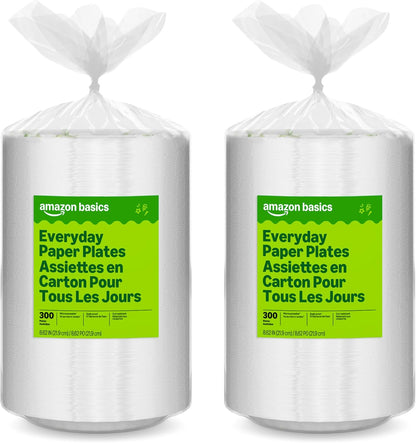 Amazon Basics Everyday Disposable Paper Plates, 8.62 Inch, Microwave-Safe, Cut Resistant, Soak-Proof, 100 Count, Packaging May Vary