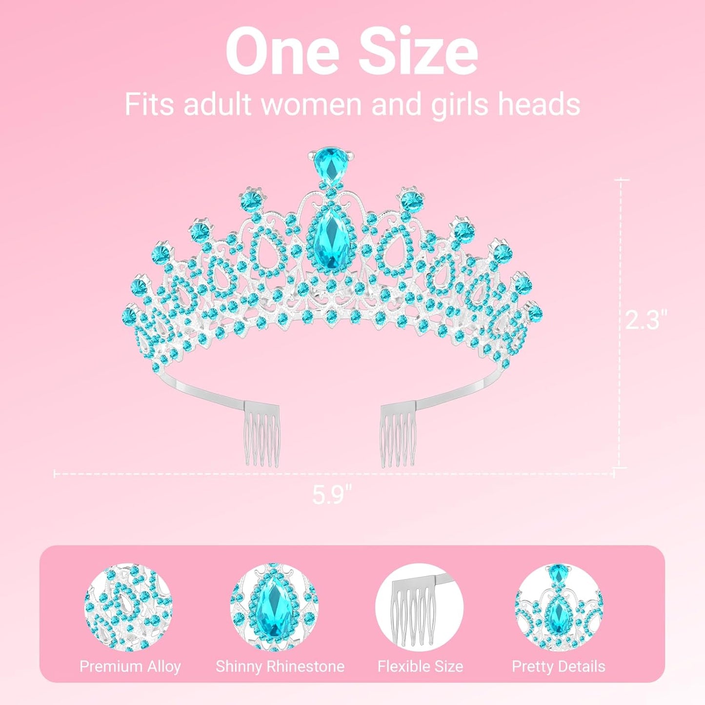 Tiara Crown for Women, Headband Hair Accessories for Birthday Wedding Party Costume Pink